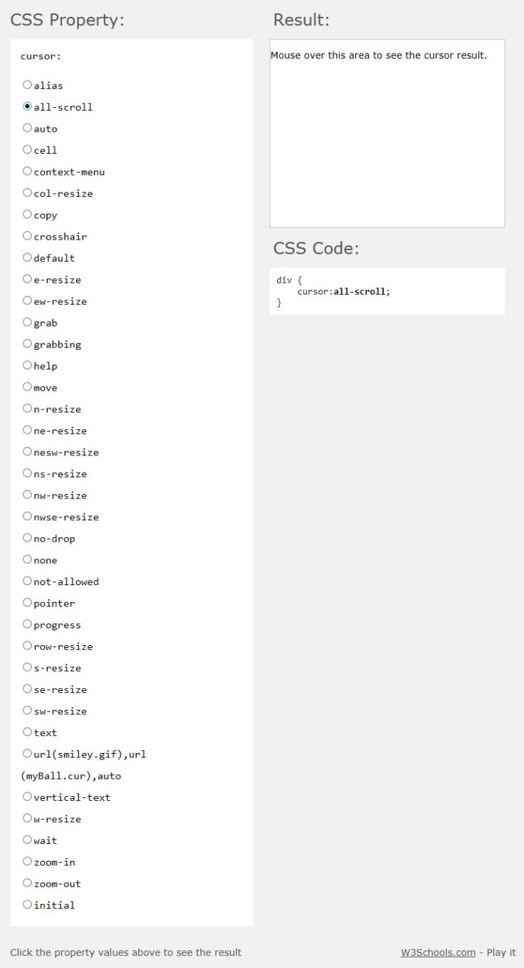 css cursor 종류 css cursor 종류