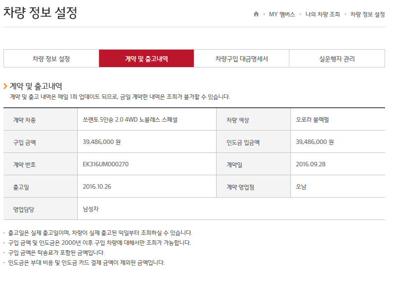 기아 레드 멤버스 홈페이지에서 내 차량 계약 및 출고 내역 확인하기 :: 16년 10월 26일 올뉴쏘렌토 차량 출고. : 네이버 블로그