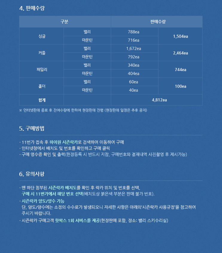  스키] 하이원 1617시즌 락커 판매 일정