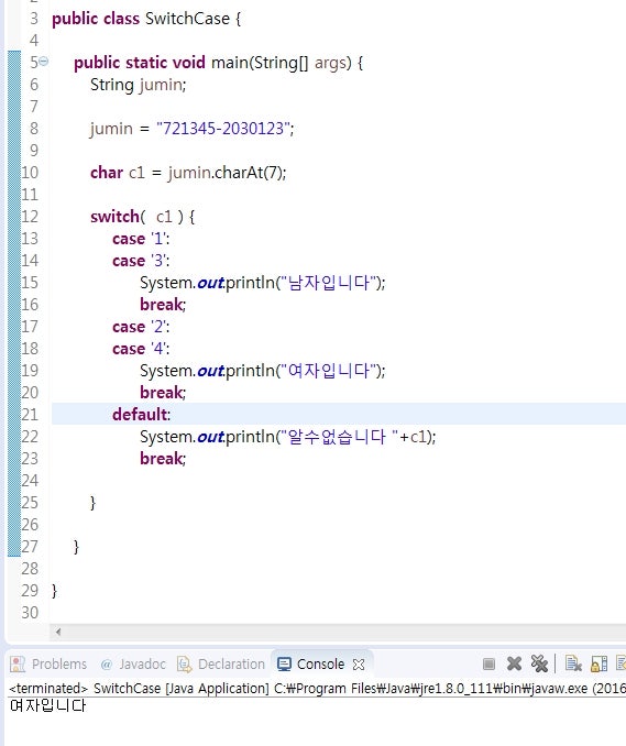 java switch case를 활용한 남여구분 코딩방법 : 네이버 블로그