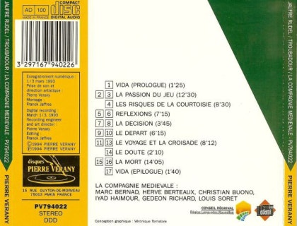 Jaufre Rudel - Troubadour / La Compagnie Medievale, Herve Berteaux, France 1994 Disques Pierre Verany PV794022 Jaufre Rudel - Troubadour / La Compagnie Medievale, Herve Berteaux, France 1994 Disques Pierre Verany PV794022