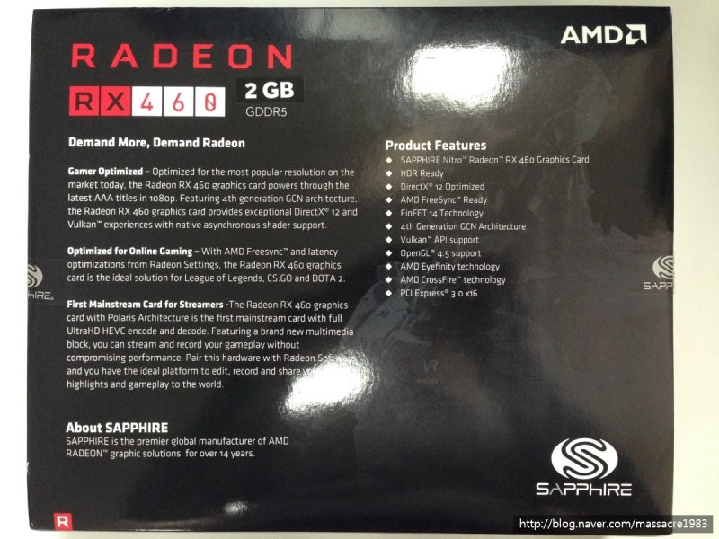 플루이드 모션을 위한 준비물 첫번째!! AMD RX 460 개봉기 (SAPPHIRE 라데온) : 네이버 블로그