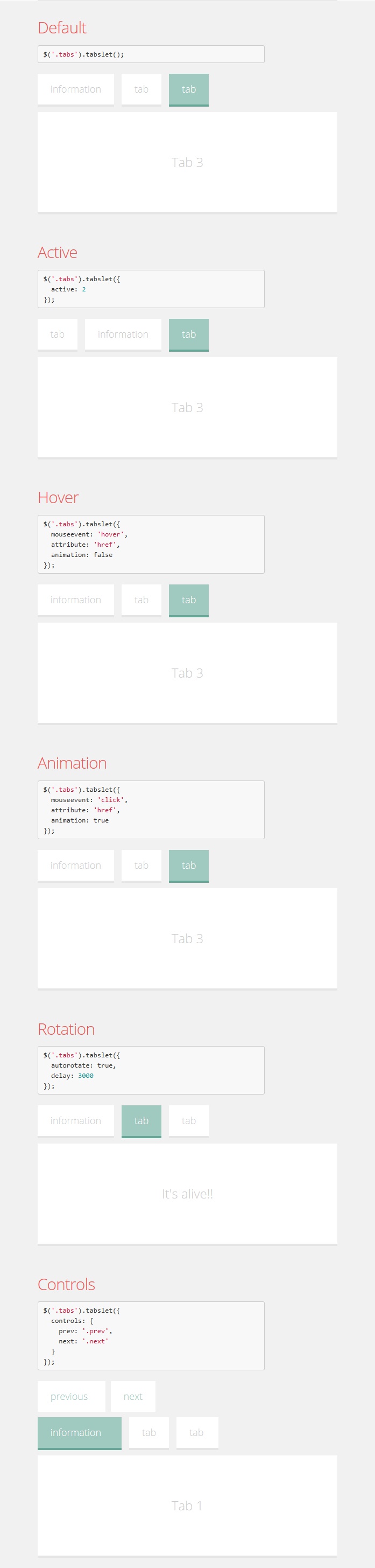 jQuery plugin for tabs "TABSLET"
