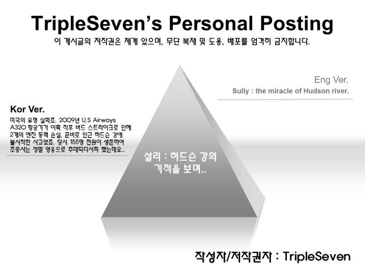  [TripleSeven/후기] 설리 : 허드슨 강의 기적을 읽고, 보며 느낀 점!