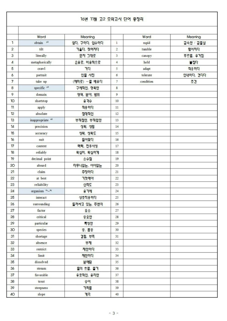 고2. 2016년모의고사 영단어정리