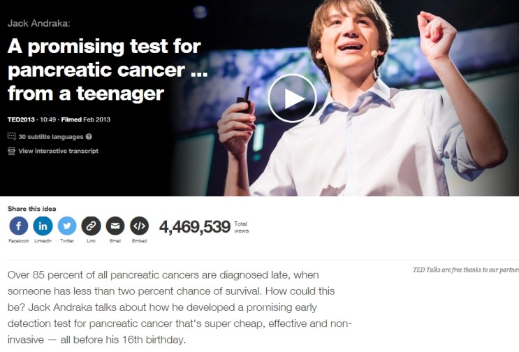 TED강연 베스트/TED영어공부-십대 소년이 발명한 췌장암 진단법-동영상/영한 통합자막
