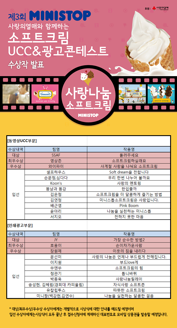  제3회 미니스톱 소프트크림 UCC&광고 공모전 '입선'