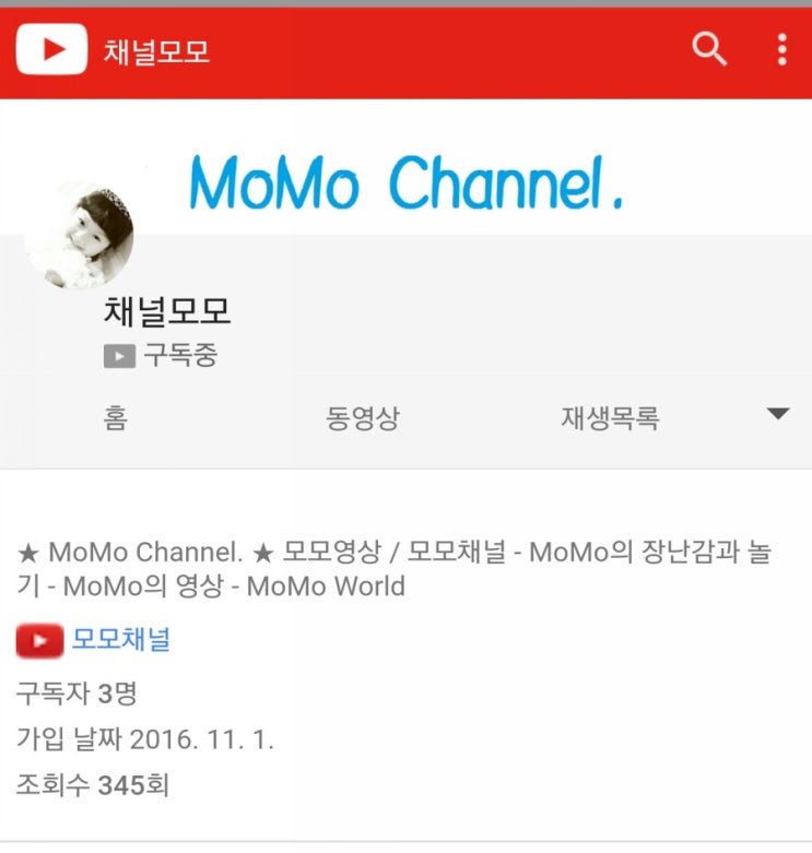 모모의 유투브(YouTube) 채널