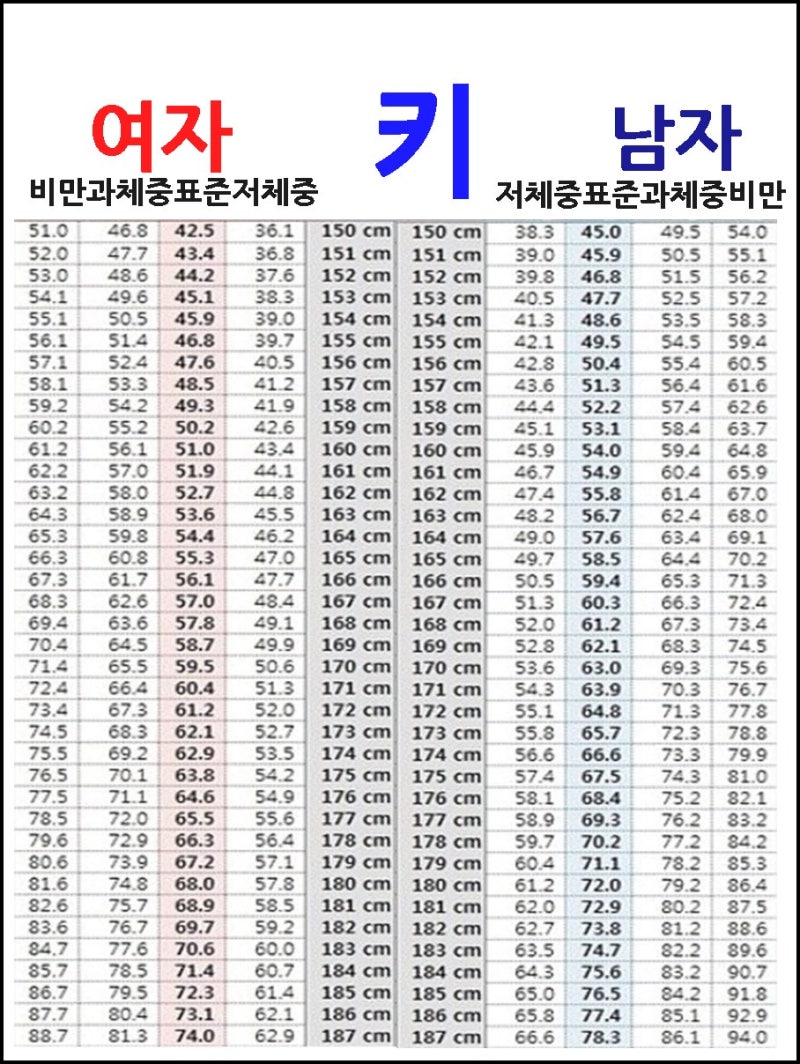 여자 남자 미용몸무게 키별로 총정리 : 네이버 블로그