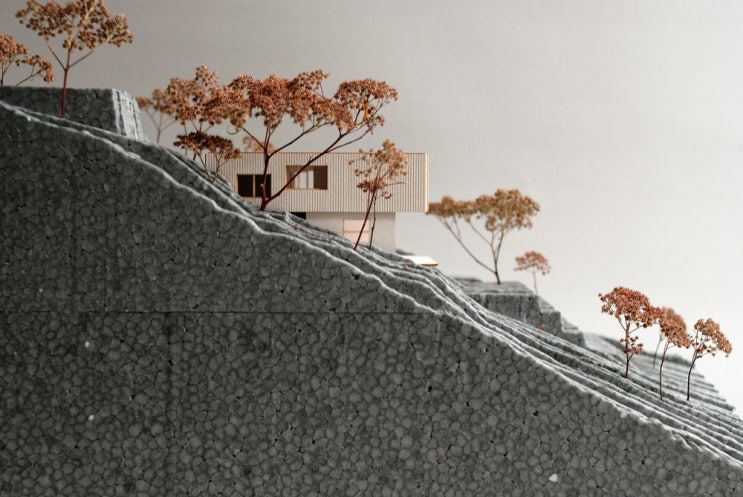 산악 경사로 중턱 주택 모델링 언덕 법면부 주택 쌤플링 건축 조형