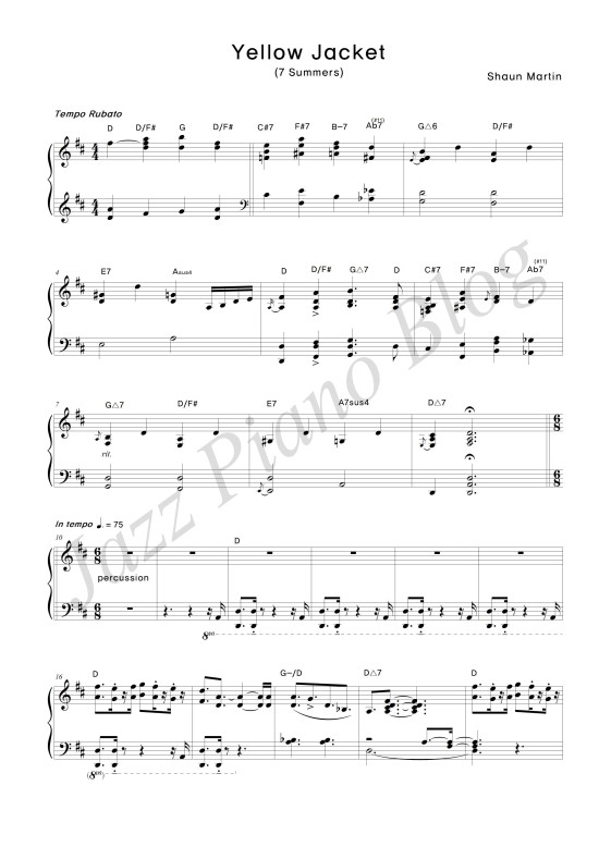 재즈피아노 악보 ] Shaun Martin - Yellow Jacket (7 Summers) : 네이버 블로그