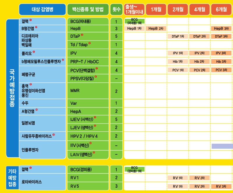 신생아 예방접종 시기 아기 예방접종