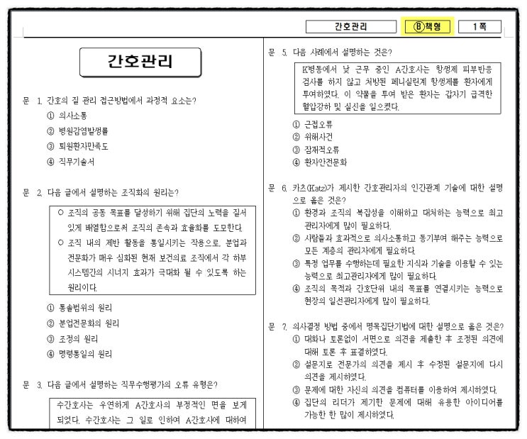  간호관리 기출문제 해설 [2017 전국지방직]