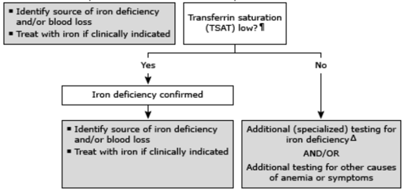 의심되는 철결핍을 평가하는 알고리즘, Algorithm for evaluating suspected iron deficiency ...