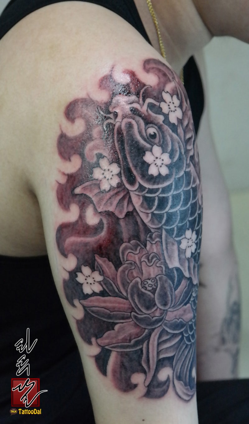 건대타투 팔 이레즈미 잉어문신과 작업시간과 견적 : 네이버 블로그, image size:800x1361