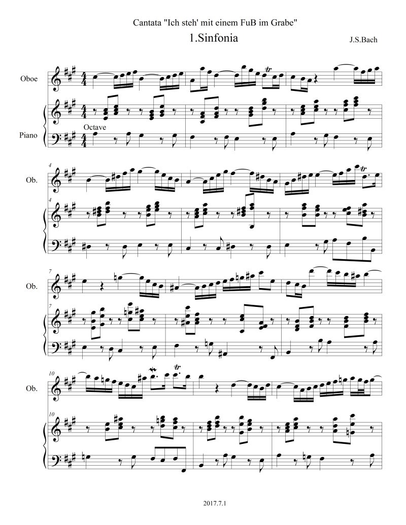 Bach Cantata BWV156, Sinfonia,Adagio(Arioso)/A major(끝부분 편곡된 것과  원본대로),Original(F major) : 네이버 블로그