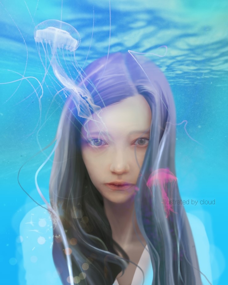  해파리소녀/디지털일러스트/사진을 이용한 포토샵 작업으로 일러스트 그리기/패션일러스트