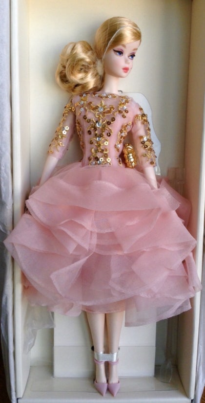 blush and gold cocktail dress barbie Barbie BFMC Blush & Gold Cocktail Dress Silkstone Doll Gold Label Mattel  DWF55