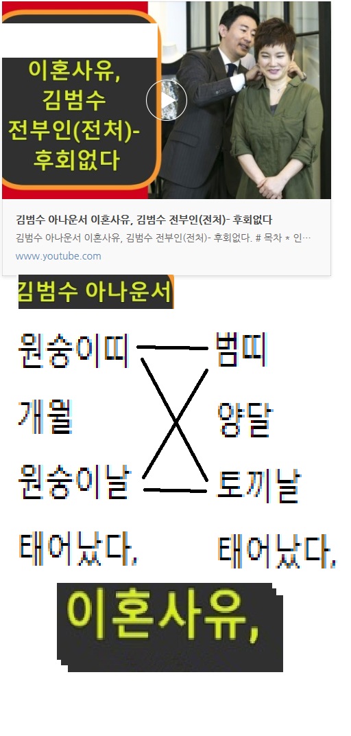 ( 궁합이 상극이면 결과는 이혼이다,)김범수 아나운서 이혼사유, 김범수 전부인(전처)- 후회없다