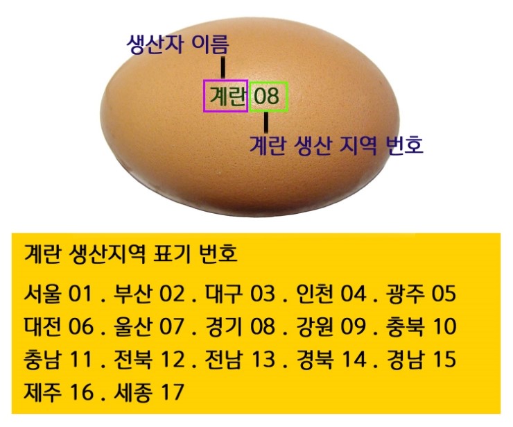  계란 생산자와 지역 표기 