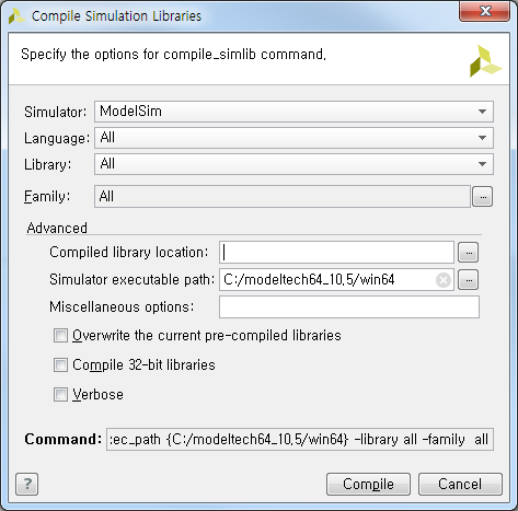 [Vivado] modelsim 용 simulation library 컴파일하기 (GUI) : 네이버 블로그