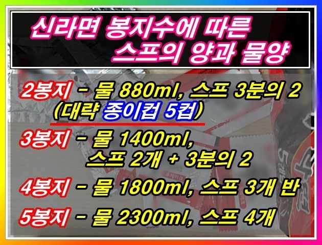 라면2개 물양 신라면 5봉지까지의 스프양조절 : 네이버 블로그
