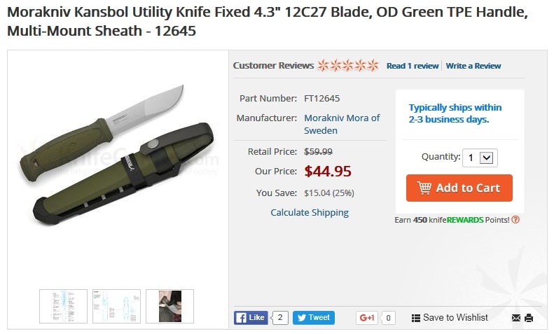 Morakniv Kansbol Utility Knife Fixed 4.3 12C27 Blade, OD Green