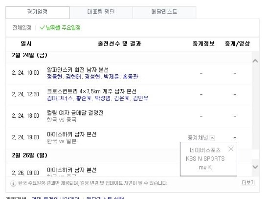 24일 중계 스트리밍 일정 / <b>아이스하키 한일전</b> /  여자 컬링 결승