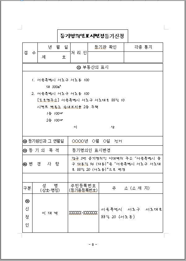 변경등기의 의의 및 종류 부동산소유자등기 등기권리변경 등기기관변경 등기내용변경 3