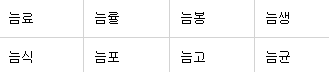  늠으로 시작하는 단어  녘으로 시작하는 단어  릇으로 시작하는 단어  끝말잇기 가뿐하게 넘기기