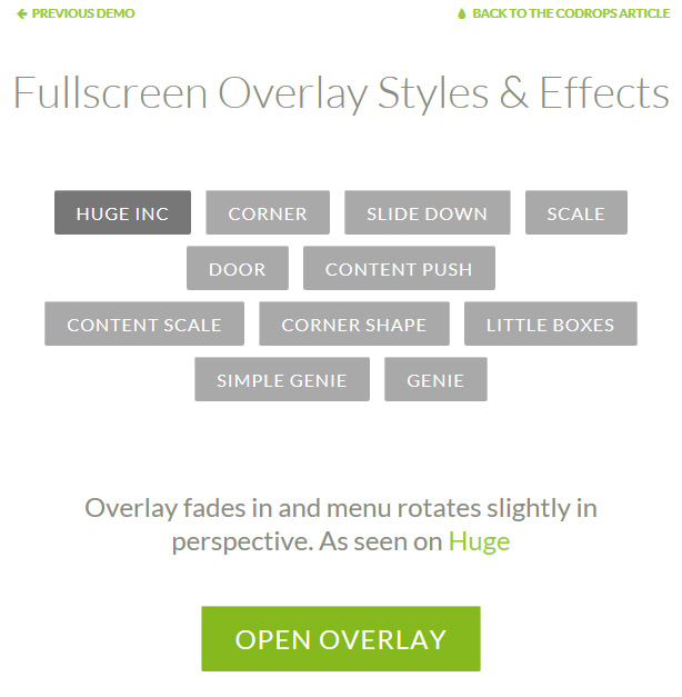 Fullscreen Overlay Styles & Effects : 풀스크린 오버 메뉴 효과