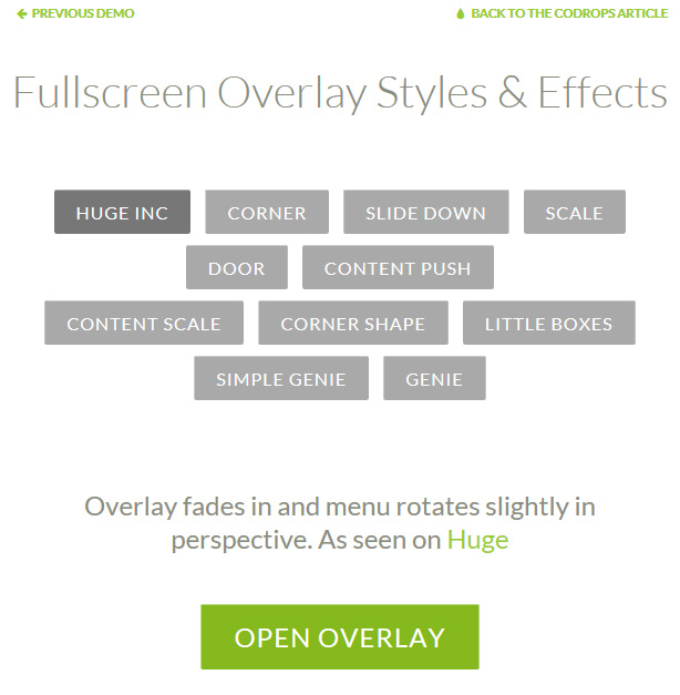 Fullscreen Overlay Styles & Effects : 풀스크린 오버 메뉴 효과 Fullscreen Overlay Styles & Effects : 풀스크린 오버 메뉴 효과