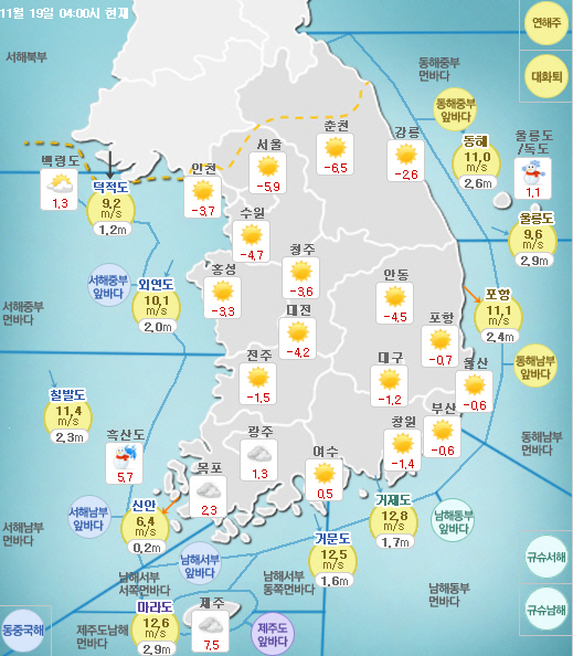  전국 대체로 맑으나 추운 날씨 지속 ‘전국 대부분 영하권’
