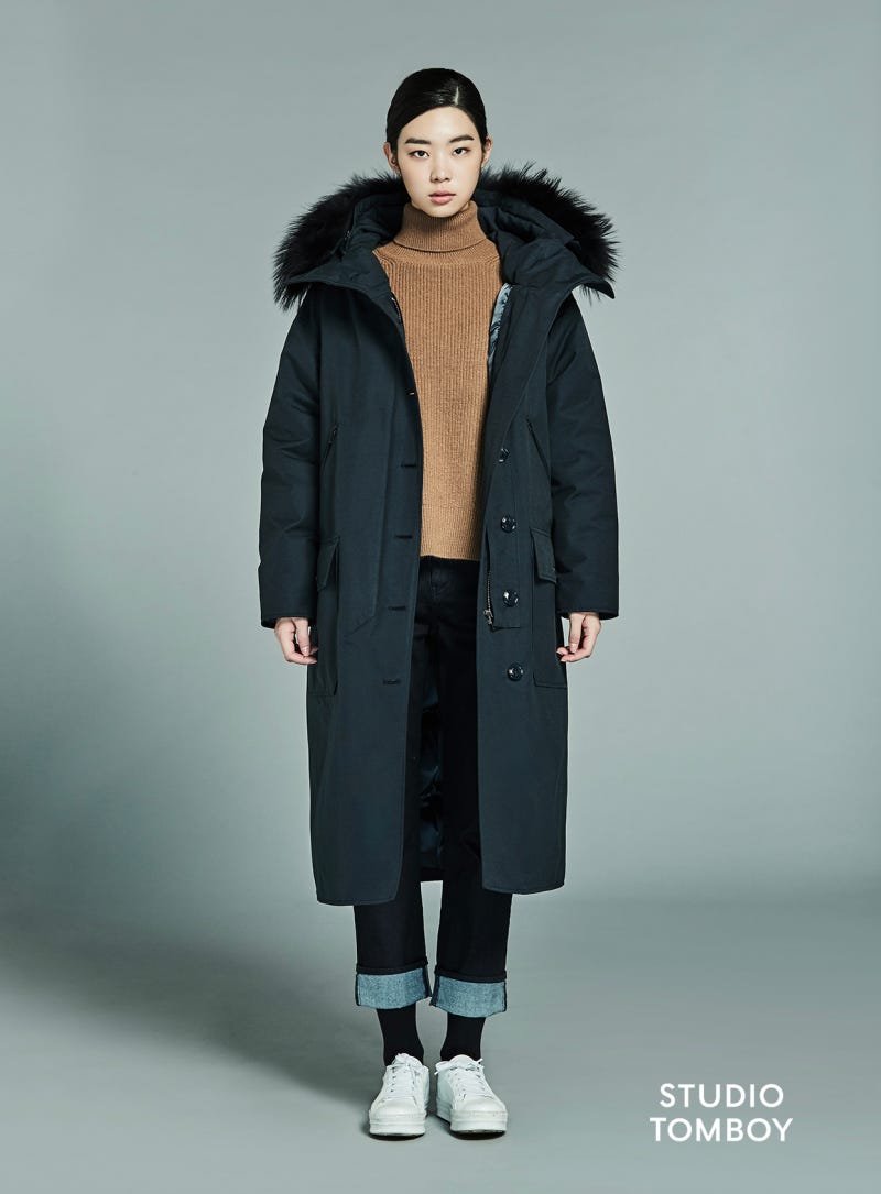 [스튜디오톰보이 후리스배색 롱패딩점퍼 착샷 및 구매 후기] 와이프겨울선물 따뜻한 톰보이 롱패딩