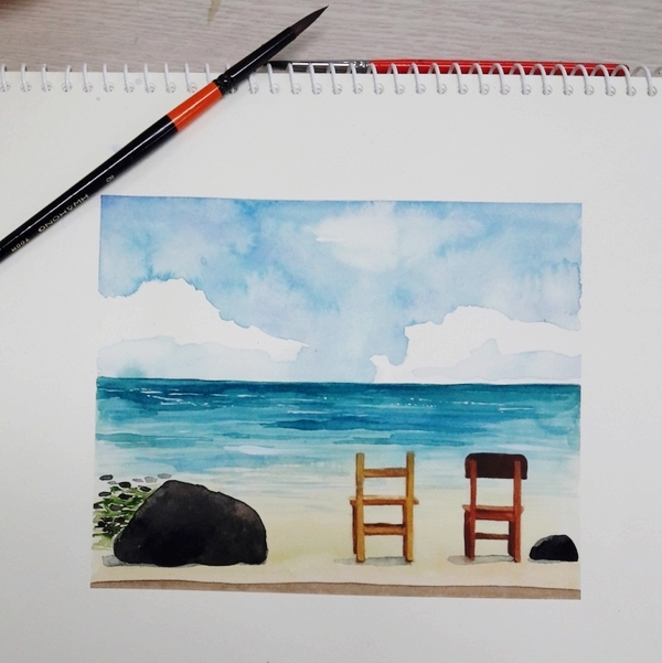  제주 월정리 바다그림(일러스트 수채)