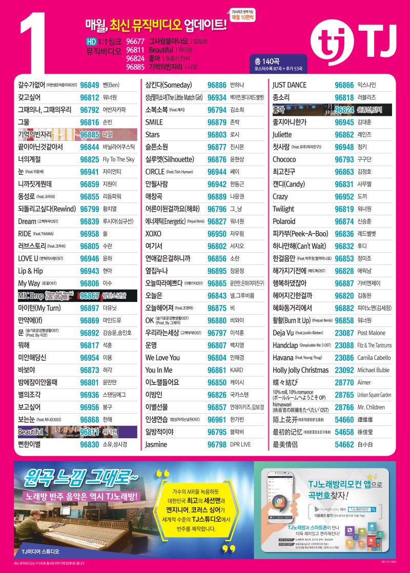 태진/TJ미디어 2018년 1월 최신곡 포스터】 노래반주기 / 노래방신곡 업데이트 전문기업 우림미디어 ✓ 코인동전부스 노래방 창업  전문기업 : 네이버 블로그