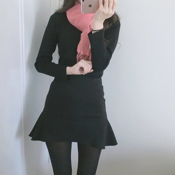  [데일리룩] 올블랙 코디, 캐시미어 머플러
