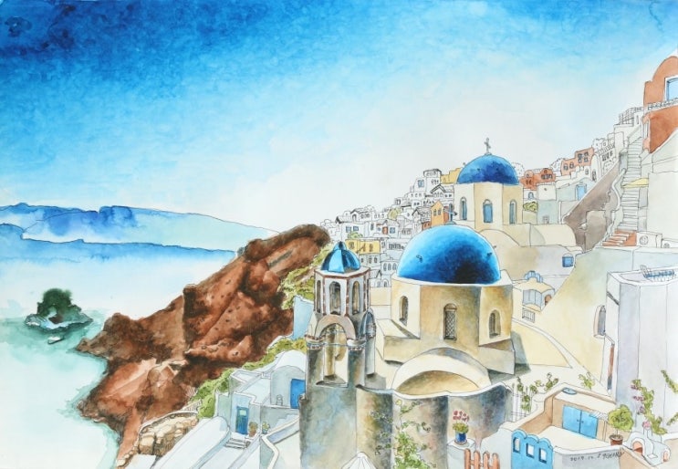  그림 수업:어반스케치(Urban sketch) 산토리니 수채화 일러스트 (나인글로리) 