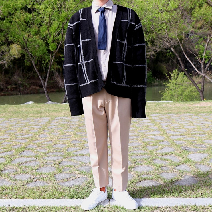  남자 오버핏 가디건 우조 체크디자인 존예