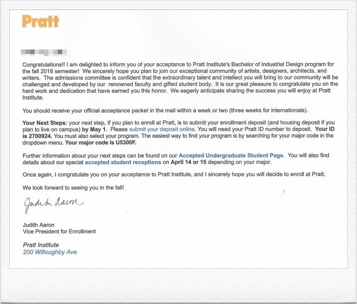  미국 유학미술 포트폴리오 준비 Pratt 프랫 합격