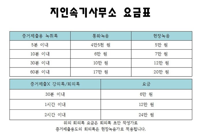 녹취록작성비용 - 지인속기사무소 녹취록작성비용 - 지인속기사무소