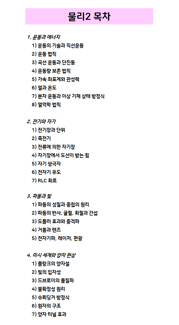 물리2 목차 소제목까지 포함 : 네이버 블로그