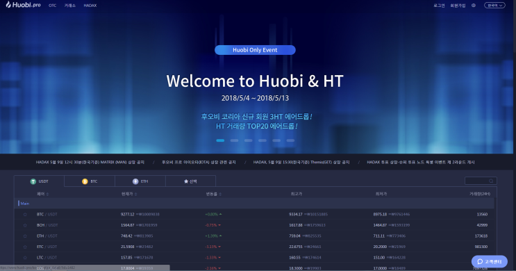  [거래소 이벤트] 후오비(Huobi) 무료 3HT에어드랍 및 3천원 전원 증정