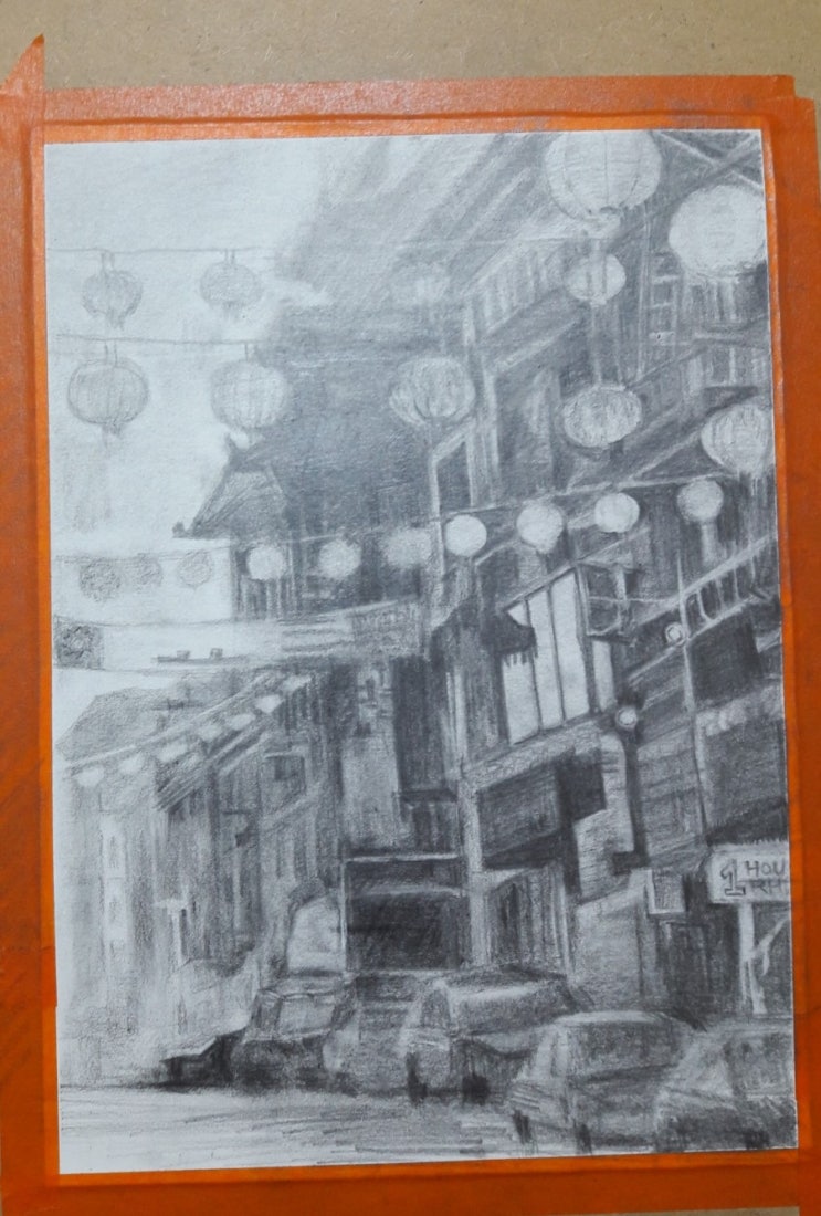  등이 있는 풍경, jhon salminen 모작(소묘)