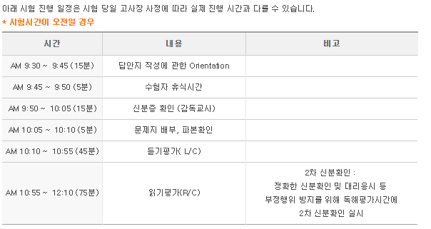 토익시험시간 오전 오후시간과 파트별 시간체크 네이버 블로그