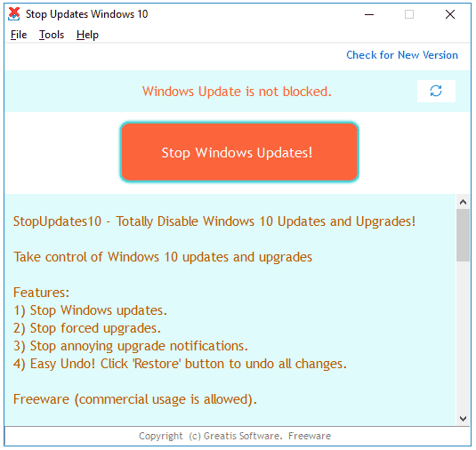 StopUpdates10 ver.1.0.11 / 윈도우10 자동업데이트 방지 프로그램