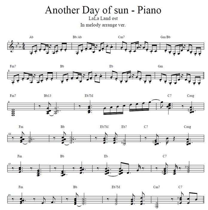 라라랜드 another day of sun 악보 : 네이버 블로그 라라랜드 Another Day Of Sun 악보 : 네이버 블로그