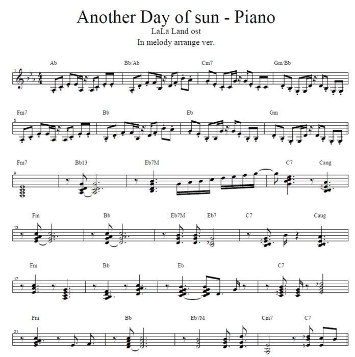 라라랜드 Another Day Of Sun 악보 네이버 블로그