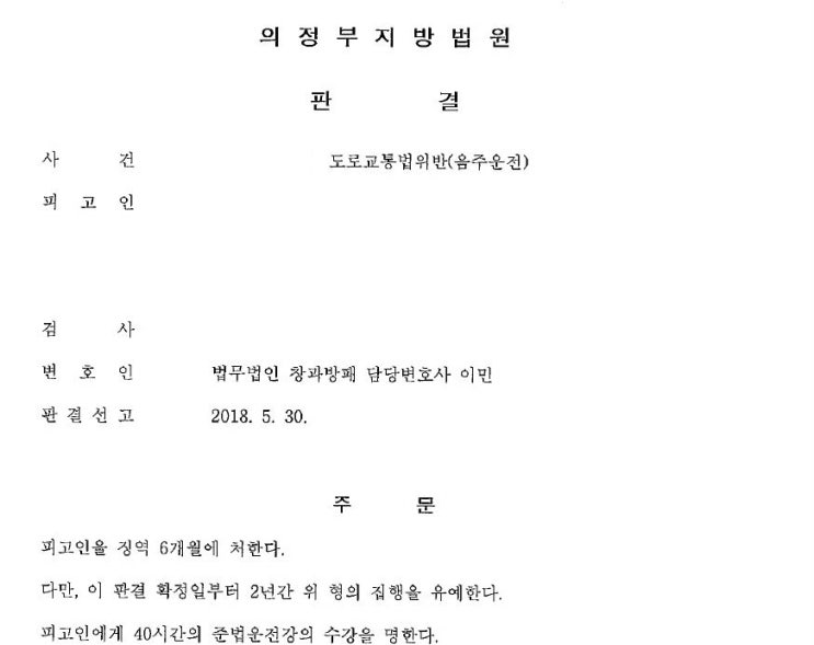  음주운전 3진아웃 집행유예 선고사례 by sos음주운전센터