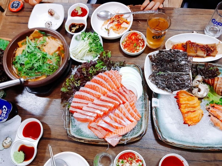  부천시청역 맛집 부천 바다애(愛) 해물맛찜 부천 중동 생선회 회식 추천 연말연초 술자리 소주 안주 술집 생연어 저녁